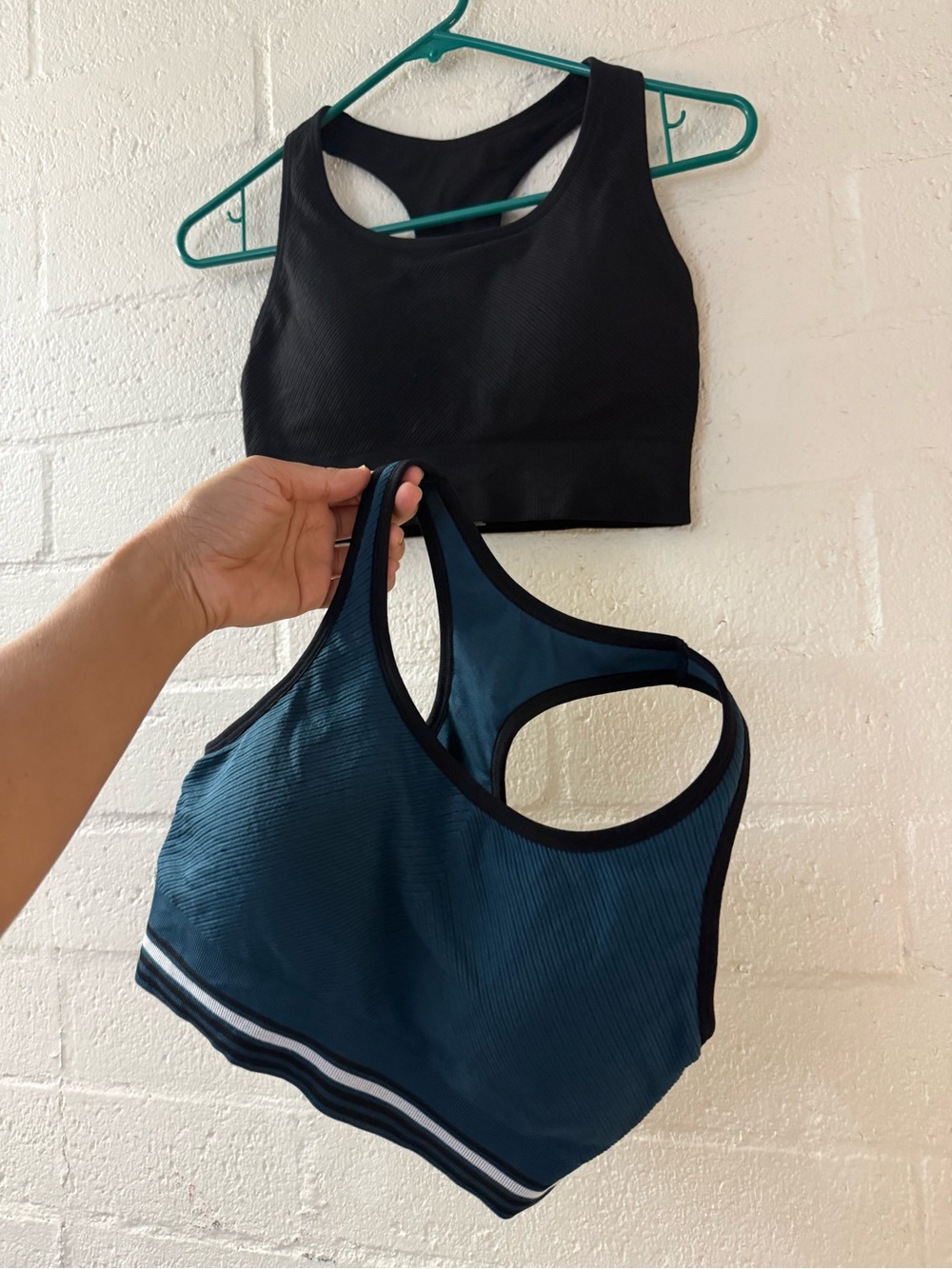 Ribbed Racerback Sports Bralette - Black and Blue set of 2